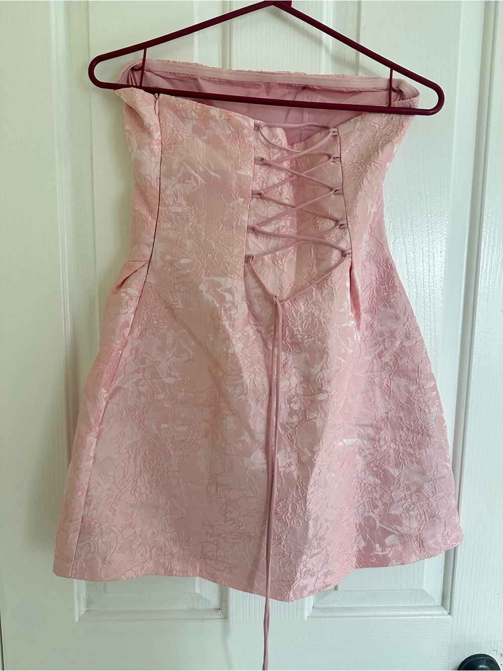 Princess Polly Pale Pink Strapless Jacquard Mini Dress - Picture 2 of 3